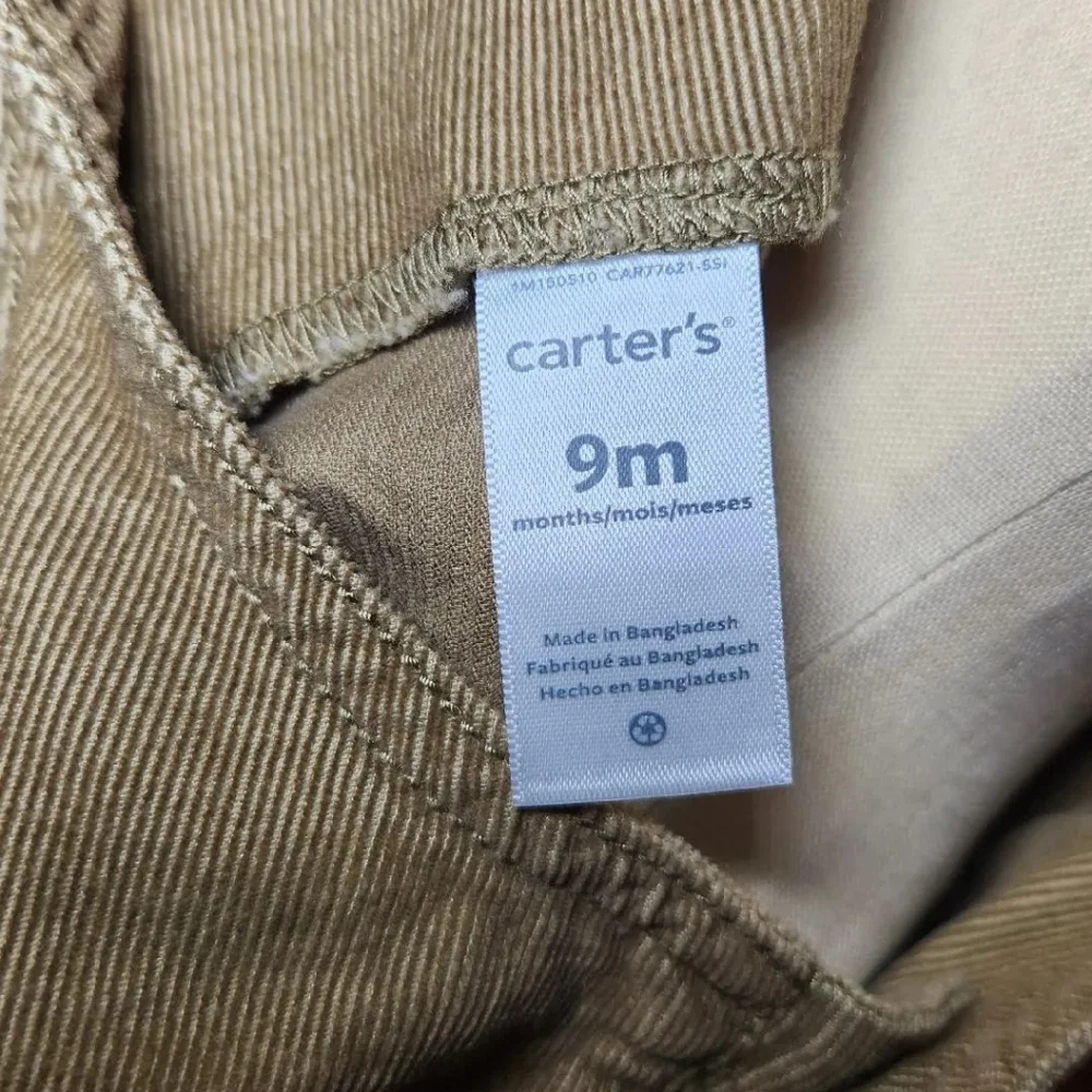 Carter's Overalls | Brown Corduroy Baby Boy Overalls 9m - Picture 2 of 5